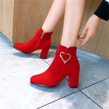 Women's Chunky Heeled Ankle Boots, Solid Color Side Zipper High Heels, Stylish Short