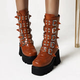 Women Wedges Metal Buckle Autumn Shoes Brand Classic Boots Women Fashion Luxury Platform Punk Ankle