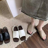 Version Square Sandals Female Summer 2023 New Flat Retro Fish Mouth Fashion Solid Color Beach