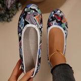 Women's Casual Single Shoes 2025 New Flat-Bottomed Pedal Printing Sports Canvas Shoes