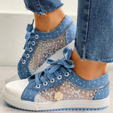 Women Flat Shoes Leisure Sexy Mesh Hollow Female Canvas Shoes Fashion All-Match Comfortable Lace Up Lady Casual