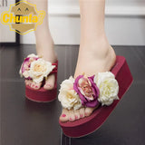 Slippers Summer Flip Flop Flowers decoration Female Flip flops High heels EVA Flip flops Bohemia Beach Slippers