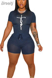 Solid Color Short Sleeve Crop Top and Pockets Biker Shorts 2 Pcs Set Sexy Slim Summer Fashion Outfit Casual