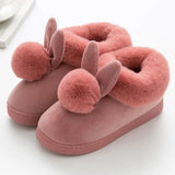 Women Winter Slippers Warm Cute Cotton Slippers Ladies Autumn Velvet Home Floor Thick Bottom Cartoon House Rabbit