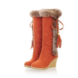 Breakj Autumn And Winter New Slope And Knight Boots Women's Shoes Frosted Haired Neckpeel To Keep Warm