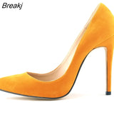 Women Simple Pumps Fashion Pointed Toe Flock High Heels Shoes Woman Black Office Sexy Red