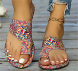 Breakj Sandals Women's National Style 2025 Summer New Breathable Printing Cover Roman Style Cool Slippers