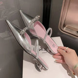 Powder ~ Huge Beauty! Laint Ered Pink Half Head Cool Slippers Women Wear Summer Silver Pointed