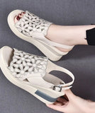 Summer Wedge Shoes for Women Sandals Open Toe Platform Hollow Flowers Retro Lady High Heel Buckle Strap Casual Female