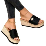 Rope Weaving Pine Cake Thick Bottom Slope And Slippers Women's New Cloth Fish Mouth To Increase The Cool Drag Large