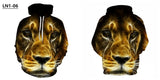 Hoodies with Cap 3D Digital Lion Print Long Full Sleeves Casual Hip Hop Counple Women Clothes Front Pocket Spring