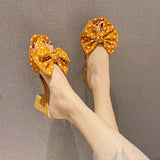 Heels Women Bow Peep Toe Ladies Pumps Thick Heel Fashion High Heels Shoes For Women Polka Dot Sweet Female Pumps Plus