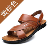 Summer New Men's Sandals Men's Leather Beach Shoes Casual Men's Shoes Fashion Slippers Stripe Sandals Rubber Mens
