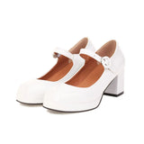 EDEELVEE Spring Women Buckle Mary Janes Platform Thick High Heel Pumps Fashion Sweet Dress Shoes Black White Red Plus Size