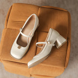 Breakj Mary Jane Shoes Female Camellia Thick Heel Single Shoes Hepburn Wind Professional Single Shoes Women's Word Buckle Square Head