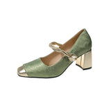 Breakj Spring And Summer National Wind Square Design Fashion Shallow Casual Coarse Heel High Fashion Daily Single Shoes