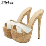 Summer High Heels Platform Slides Women's Chunky Ladies Slippers Brief Slingback Peep-toe Mules Shoes Size 42