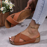Breakj Size Cross Open Toe Flat Bottom Slippers Female New Summer 2024 Fashion Hip Wedge