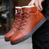 2019 Autumn Winter Leather Ankle Snow Men Boots Shoes With Fur Plush Warm Male Casual Boot Sneakers Male PU Winter