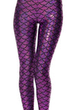 Women Fish Scale Print Mermaid Leggings Push Up Stretch Shiny Pants Casual