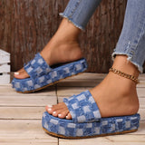 Breakj With Woolly Denim Cloth Thick-Bottomed Slippers Women's Summer Casual Style Fashion Square Lazy