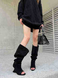 Breakj New Big Tube Around High Heel Fashion Summer Hollow-Out Boots Fish Mouth Wedge Sandal Niche