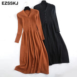 Winter Knit Long Dress Women Casual V-Neck Slim Bodycon robe Sweater Dresses Office Lady THICK MAIX