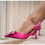 New arrival burgundy pointed transparent sandals new stiletto rhinestone sexy Baotou high heels Wedding