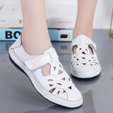Women Flat Sandals Split Leather High Quality Mothers Summer Shoes Cut-out Breathable Ladies Gladiator Sandals Big Size