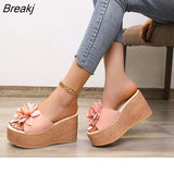 Heels Summer Beach Platform Women Wedge Slippers Appliques Butterfly-knot Female Sandals Clog Shoes Slides