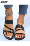 2023 New Women Gold Silver Flats Slip-On Sandals Bling Rhinestone Narrow Band Slippers Outdoor Beach Shoes Casual