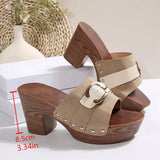 Breakj 2024 New High Heel Slippers Large Size Thick Heel Belt Buckle Fish Mouth A Word