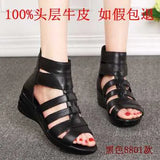 summer Fashion sandals genuine leather soft outsole comfortable open toe wedges mother shoes flat