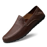 Leather Men Casual Shoes Italian Men Loafers Moccasins Slip On Men's Flats Breathable Hollow Out Male Driving