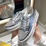 Women Crystal Shoes 2022 spring Fashion Bing Lace Up Ladies Casual Shoes Comfortable Round Toe Platform Sneakers white