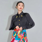 Casual Black Shirt For Women Lapel Long Sleeve Solid Minimalist Button Through Blouse Female Clothes Style New