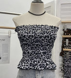 Real Shooting Hot Leopard Tectar Waistcoat Woman In Summer With A Short Shoulder Wrapped Breast Wrinkle Sleeveless Top