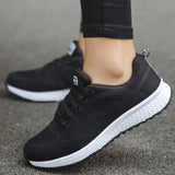 Women's Sneakers Fashion Summer Women Flat Shoes Soft Sole Breathable Woman Vulcanize Shoes Soild Color Lace Up Zapatos
