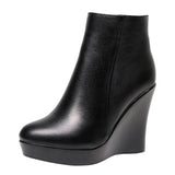 Breakj High Heemon Women's Boots Middle-Age Women's Shoes 33 Yards Round Head Waterproof Table Thick-Bottomed Single Boots Plus Velvet Slope And Short Boots