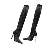 2024 Popular Style Over-The-Knee Boots Pointed Thin-Heeled Women's Diamond Elastic Socks Boots Large Size Women's