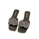 Breakj Version Of Stripe Flat Slippers Female Flat Slippers Square Head One Foot Pedal Home