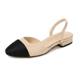color chunky single shoes women summer patchwork shallow sandals side cut out stretch back strap slip on slingback