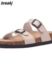 2023 New Summer Cork Slippers Women Casual Mixed Color PU Flip Flops Holiday Beach Outside Slides
