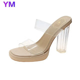 2021 Sexy Heel Women's Slippers PVC Transparent High Heels Summer Women Sandals Peep Toe Woman Shoes Slides