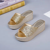 Summer Bling Women Slippers Rome Retro Casual Shoes Thick Bottom Wedge Heel Open Toe Sandals Beach Shoes Slip on Slides