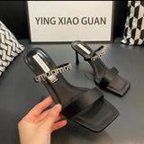 Breakj The Summer Of 2025, The New Fine Heel With A Sexy Water Drill Black Sandals Wear High-Heeled Buckle With Cold