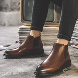 Breakj Men's Shoes Winter High Top Shoes Men's Korean Version Pointed Casual Leather Shoes Business Short Boots And Velvet Real Leather Boots