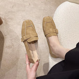 Shoes Women 2024 New Women's Shoes Spring And Autumn British Square Head Shallow Mouth Flat Shoes Women's Foot Set Beans Shoes