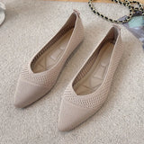 Women Pointed Shallow Flat Heel Shoes Fashion Loafers Soft Bottom Ballet Flats Classic Knit Mesh Non-slip Sole Barefoot