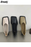 Shoes Ladies Female Footwear Square Toe Women's Moccasins Autumn Casual Sneaker Shallow Mouth Soft 2023 Retro Dress